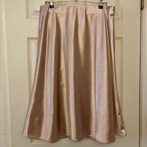 NWT, SZ XL (see measurements) Silky Satin Midi A-Line Skirt, Blush Peach